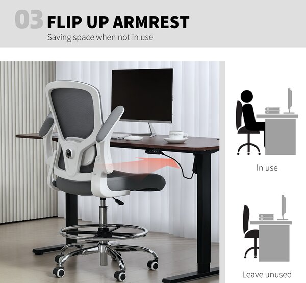 HOMCOM Draughtsman Chair, with Adjustable Lumbar - Charcoal Grey