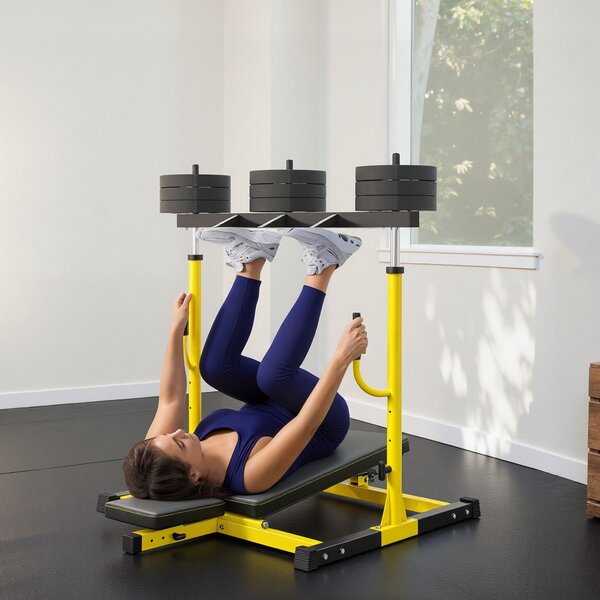 SPORTNOW Vertical Leg Press Machine with Adjustable Leg, Back and Head Positions, 2" Olympic Plate Compatible, Yellow