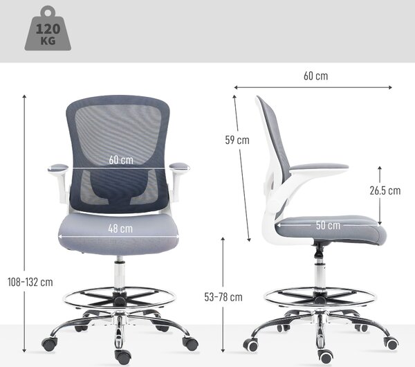 HOMCOM Draughtsman Chair, with Adjustable Lumbar - Charcoal Grey