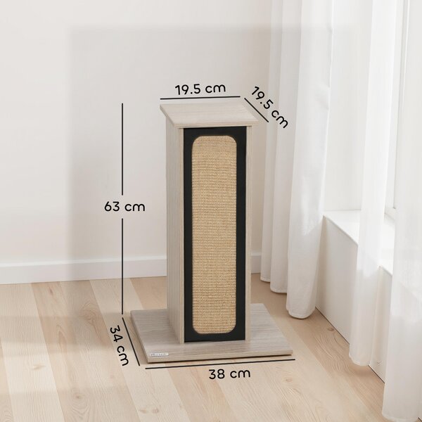 PawHut 63cm Cat Scratching Post, Cat Scratcher with Replaceable Scratching Board, Top Perch, Sisal Scratch Mat, Oak