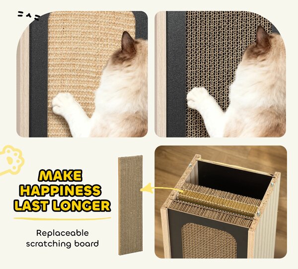 PawHut 63cm Cat Scratching Post, Cat Scratcher with Replaceable Scratching Board, Top Perch, Sisal Scratch Mat, Oak