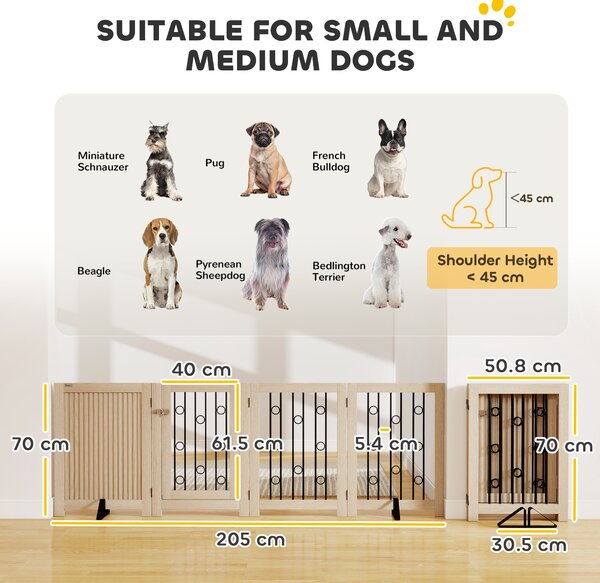 PawHut 4 Panel Freestanding Pet Gate, Indoor Dog Barrier with Lockable Door, Support Feet, 360° Flexible Hinges, Oak