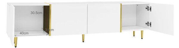 High-gloss TV Cabinet with 4 Soft-close Doors, Generous MDF Storage, Durable TV Stand for Elegant Living Room, 170L x 35W x 46H cm, White Aosom UK