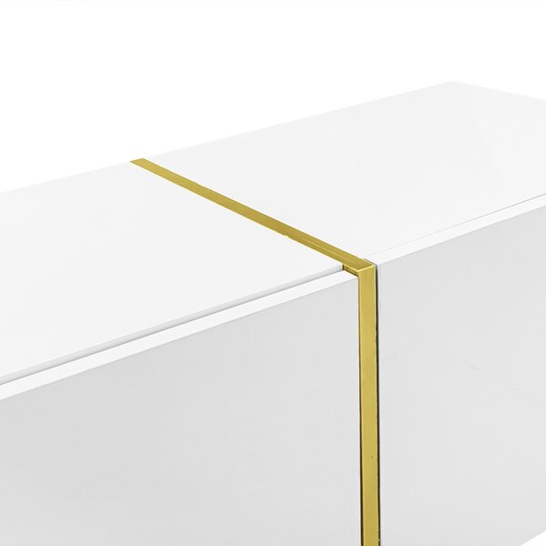 High-gloss TV Cabinet with 4 Soft-close Doors, Generous MDF Storage, Durable TV Stand for Elegant Living Room, 170L x 35W x 46H cm, White Aosom UK