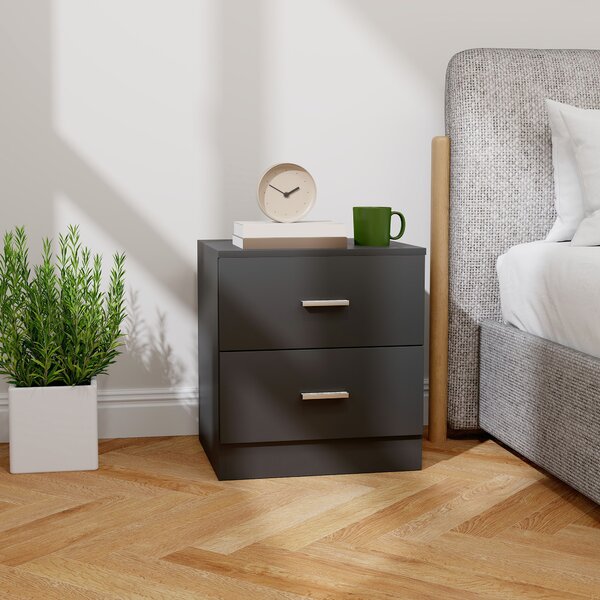 HOMCOM Modern Bedside Table, Beside Cabinet with 2 Drawers, for Bedroom, Living Room, Black