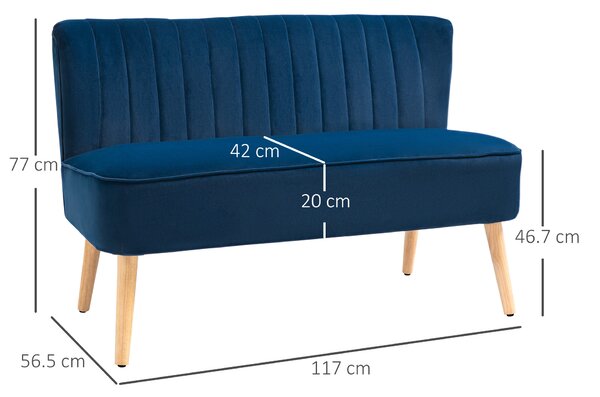 HOMCOM Modern Double Seat Sofa Foam Padding High Back Soft Comfortable Compact Couch Home Office Dark Blue