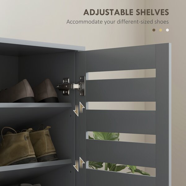 HOMCOM Narrow Shoe Cabinet for Entryway, Slim 5-Tier Shoe Storage Cupboard with Slatted Doors & Adjustable Shelves, Grey Aosom UK