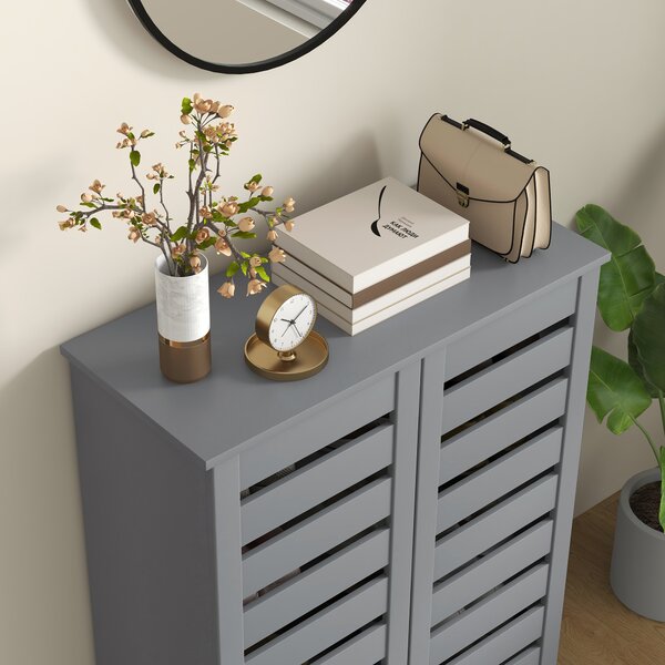 HOMCOM Narrow Shoe Cabinet for Entryway, Slim 5-Tier Shoe Storage Cupboard with Slatted Doors & Adjustable Shelves, Grey Aosom UK
