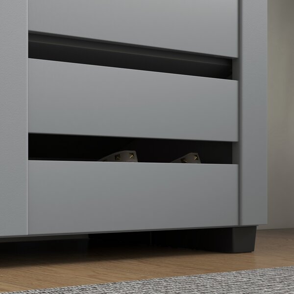 HOMCOM Narrow Shoe Cabinet for Entryway, Slim 5-Tier Shoe Storage Cupboard with Slatted Doors & Adjustable Shelves, Grey Aosom UK