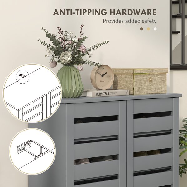 HOMCOM Narrow Shoe Cabinet for Entryway, Slim 5-Tier Shoe Storage Cupboard with Slatted Doors & Adjustable Shelves, Grey Aosom UK