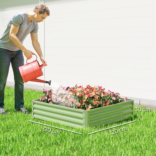Outsunny Square Raised Garden Bed Box with Weatherized Steel Frame for Vegetables, Flowers, & Herbs, 120 x 120 x 30cm, Light Green