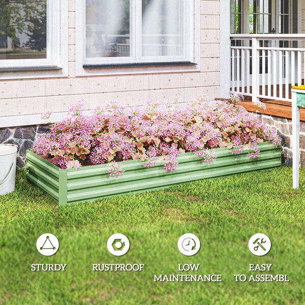 Outsunny Metal Raised Garden Bed Planter Box Outdoor Planters for Growing Flowers, Herbs, Green, Light Green