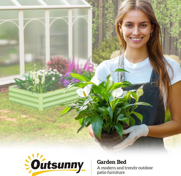 Outsunny Metal Raised Garden Bed Planter Box Outdoor Planters for Growing Flowers, Herbs, Green, Light Green