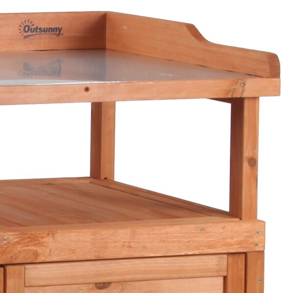 Outsunny Potting Bench Table, Multi-function, with Storage Cabinet, Galvanized Table Top, Wooden Planting Workstation, 98cm x 47cm x 105cm Aosom UK