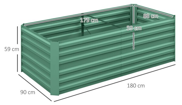 Outsunny Raised Beds for Garden, Galvanised Steel Outdoor Planters with Multi-reinforced Rods, 180 x 90 x 59 cm, Light Green