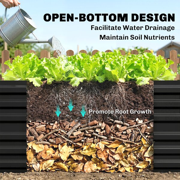 Outsunny Raised Beds for Garden, Galvanised Steel Outdoor Planters with Multi-reinforced Rods, 180 x 90 x 59 cm, Black