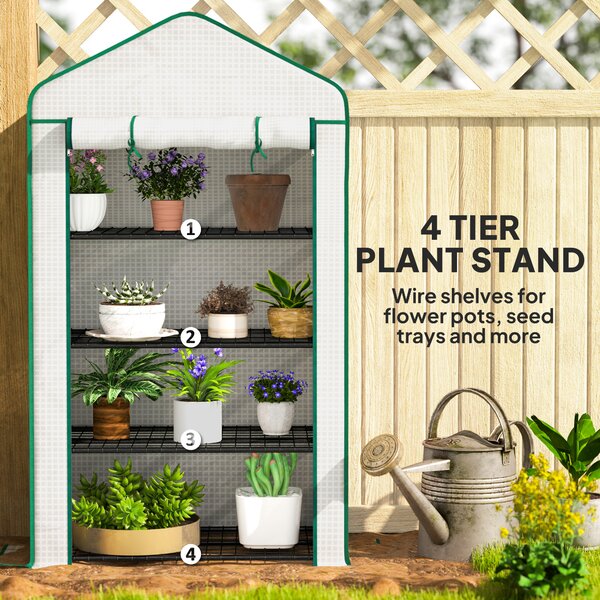 Outsunny Four-Tier Mini Greenhouse, with Reinforced Plastic Cover
