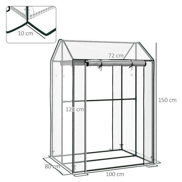 Outsunny Green House, Mini Greenhouse with 2 Roll-up Doors, Vent Holes and Reinforced Cover, 100 x 80 x 150cm