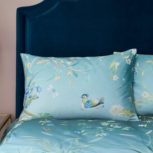 Garden Cranes Blue Duvet Cover and Pillowcase Set