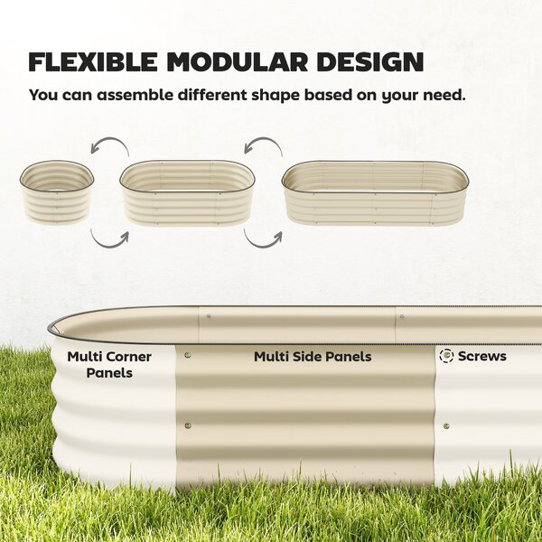 Outsunny Galvanised Raised Garden Bed, Metal Planter Box with Safety Edging, for Flowers, Herbs, Succulents, Cream White