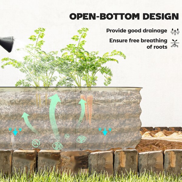 Outsunny Galvanised Raised Garden Bed, Metal Planter Box with Safety Edging, for Flowers, Herbs, Succulents, Cream White
