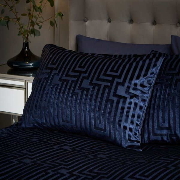 Leonara Deco Velvet Navy Duvet Cover and Pillowcase Set