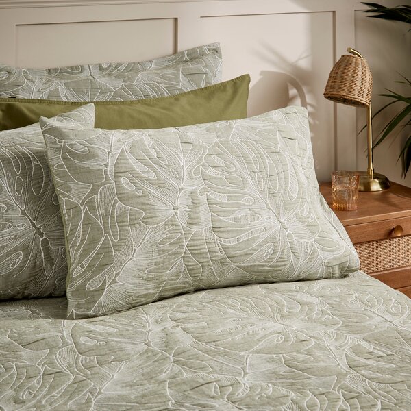 Jaden Palm Olive Duvet Cover and Pillowcase Set