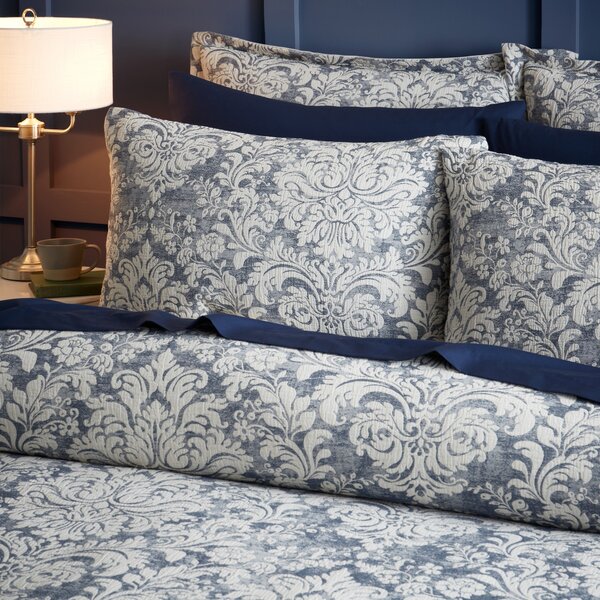 Rayna Damask Jacquard Blue Duvet Cover and Pillowcase Set