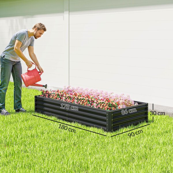 Outsunny 180 x 90cm Galvanised Steel Open Planter - 84H-211V00CG