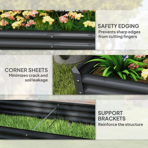 Outsunny 180 x 90cm Galvanised Steel Open Planter - 84H-211V00CG