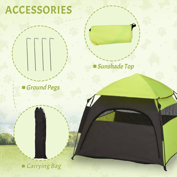 PawHut Foldable Dog Cat Tent with Waterproof Oxford, Carry Bag for Extra Large Dog, Green Aosom UK