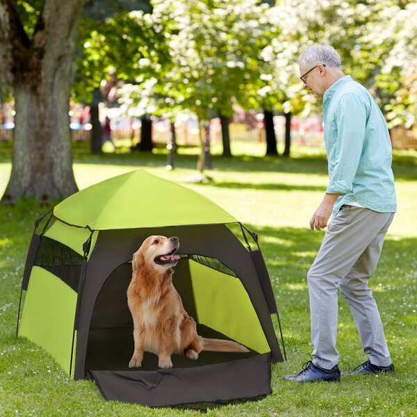 PawHut Foldable Dog Cat Tent with Waterproof Oxford, Carry Bag for Extra Large Dog, Green Aosom UK