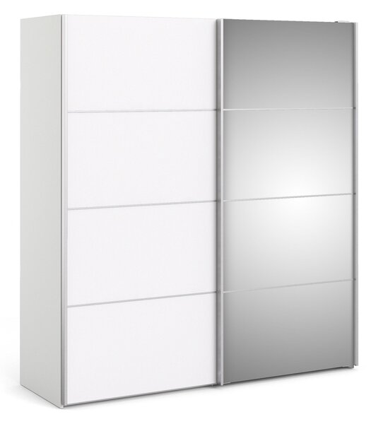 Phillipe Wardrobe White White Mirror Doors Five Shelves