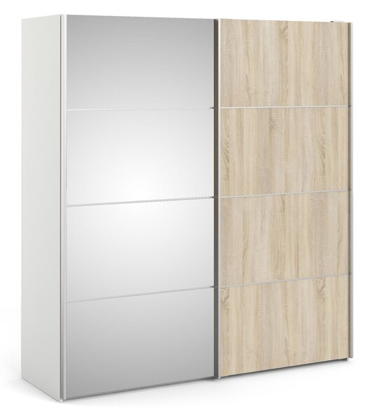Phillipe Wardrobe White Oak Mirror Doors Five Shelves