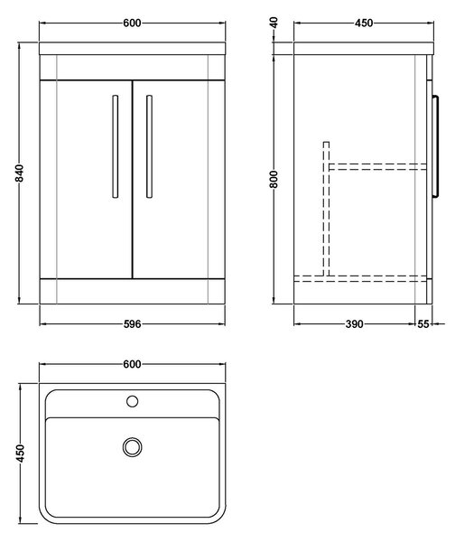 Parade Floor Standing 2 Door Vanity Unit with Polymarble Basin