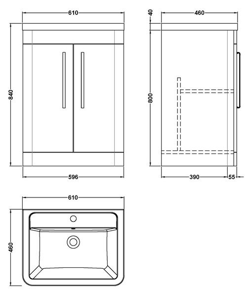 Parade Floor Standing 2 Door Vanity Unit with Ceramic Basin