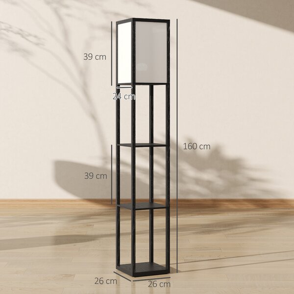 HOMCOM Floor Lamp with Shelves, 3 Layer Column Modern Standing Lamp for Living Room, Bedroom, Office, Bulb not Included, Black