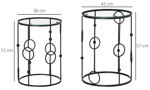 HOMCOM Nesting Round Coffee Table Set of 2 - Black