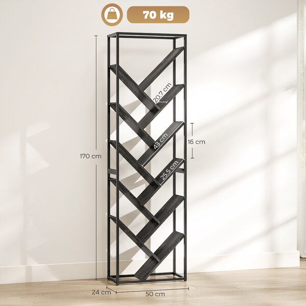 HOMCOM 10 Shelf Industrial-Style Bookshelf - Black/Grey