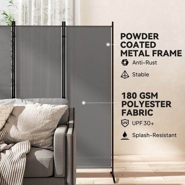 Outsunny 6 Panel Folding Room Divider Foldable Freestanding Garden Privacy Screen, 332 x 172 cm, Dark Grey