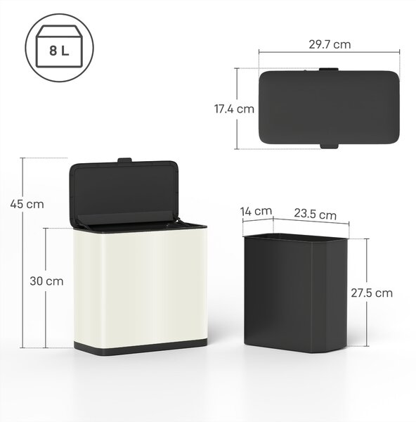 HOMCOM 8L Hanging Kitchen Bin, Rubbish bin with Lid and Removable Inner Bucket for Kitchen Cabinet Door, Under Sink, Office