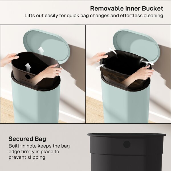 HOMCOM 30 L Modern Curved Kitchen Bin - Green