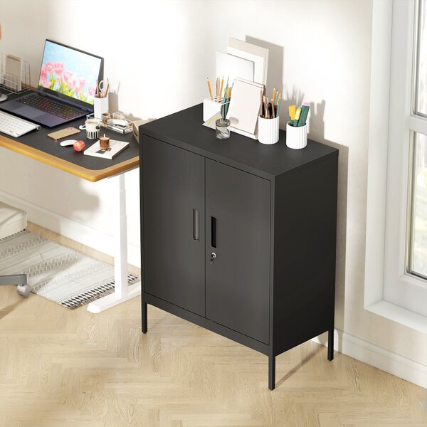 HOMCOM Metal Storage Cabinet with Lock and Adjustable Shelves - Black