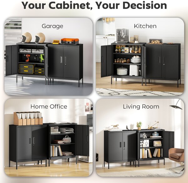 HOMCOM Metal Storage Cabinet with Lock and Adjustable Shelves - Black