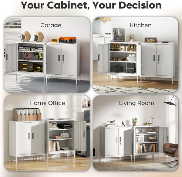 HOMCOM Metal Storage Cabinet with Lock and Adjustable Shelves - White