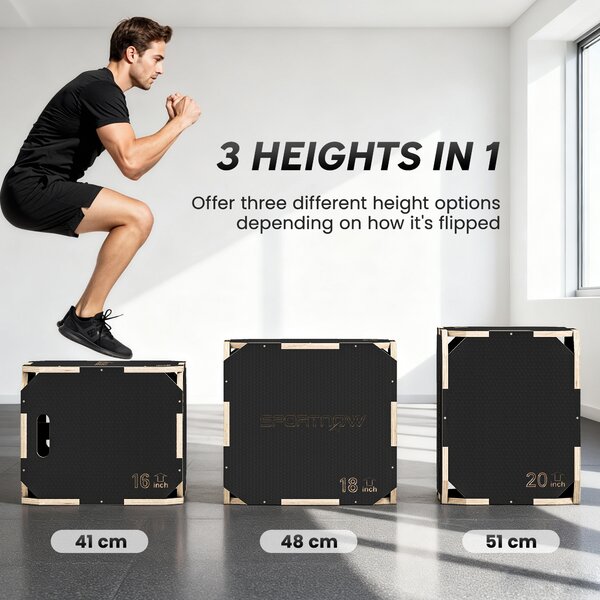 SPORTNOW Non-Slip Plyo Box, Corner-free Wooden Jump Box, 40.5 x 51 x 47.5 cm