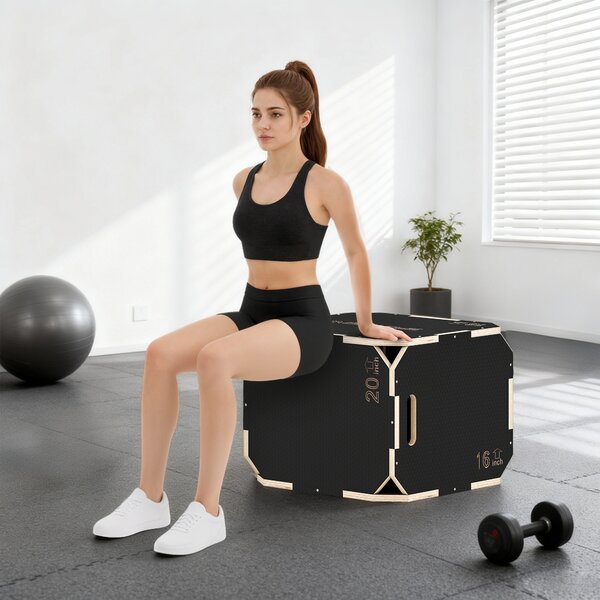 SPORTNOW Non-Slip Plyo Box, Corner-free Wooden Jump Box, 40.5 x 51 x 47.5 cm