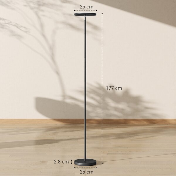 HOMCOM RGB Uplighter Floor Lamp, Tall Dimmable Standing Lamp with Remote & Touch Control, 350° Rotatable Head for Living Room Bedroom, 2700K-6000K Colour Temperatures, Black