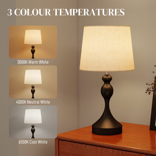 HOMCOM Set of Two Three-Colour Lamps, with USB Ports - Black/Beige