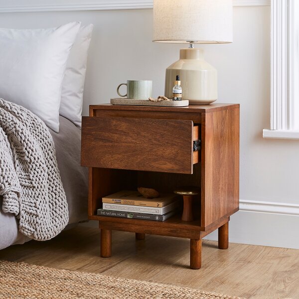 Brannock 1 Drawer Bedside Table, Mid Stained Mango Wood